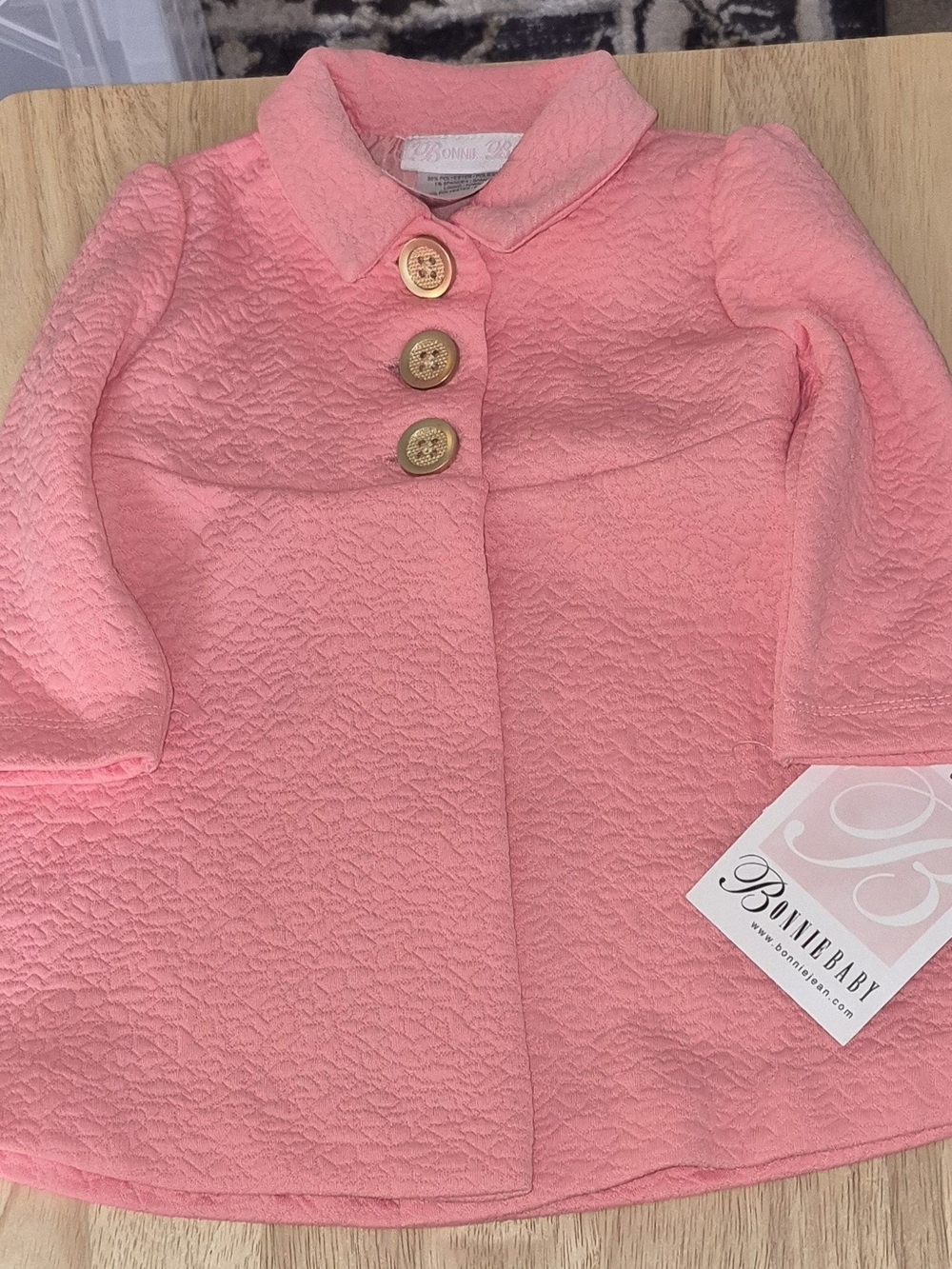 Bonnie Baby Pink Quilted Pea Coat with Gold-Tone Buttons